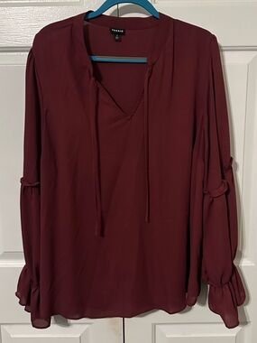 torrid Burgundy Tie-Neck Long Sleeve Blouse